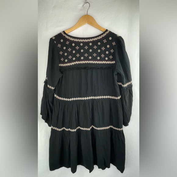 AEO American Eagle Outfitters Mini Dress Women’s L Black Embroidered Bohemian - Picture 3 of 16